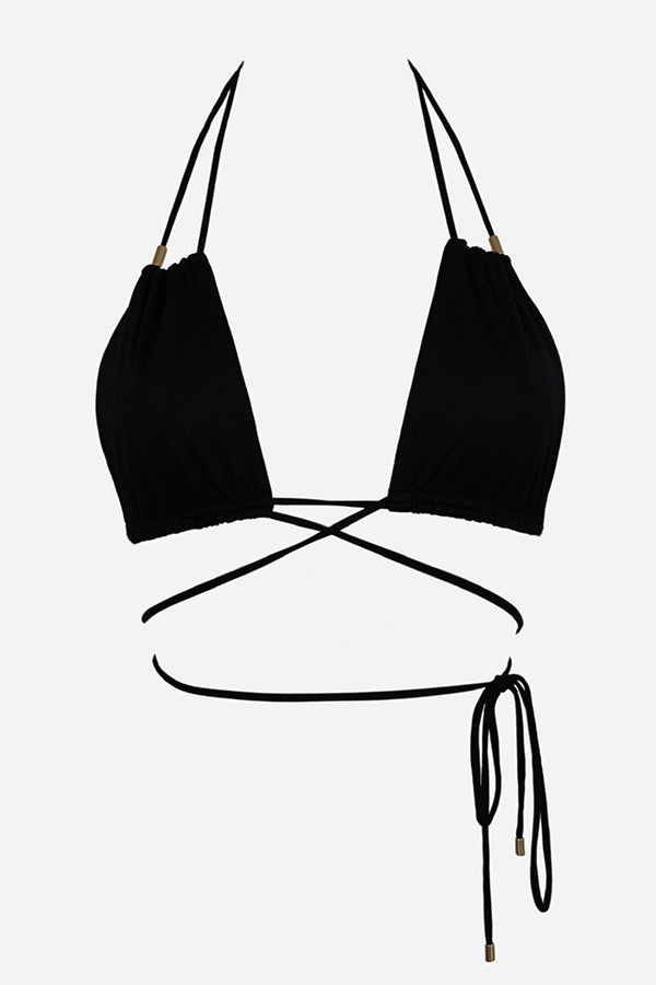 Triangle T-Back Tassel Tie Front Bikini Top Black – Downtown Betty