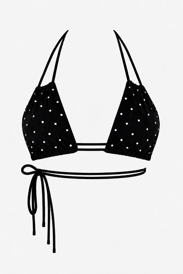 Black crystal triangle bikini top with double tie strings – Christin Isabellé