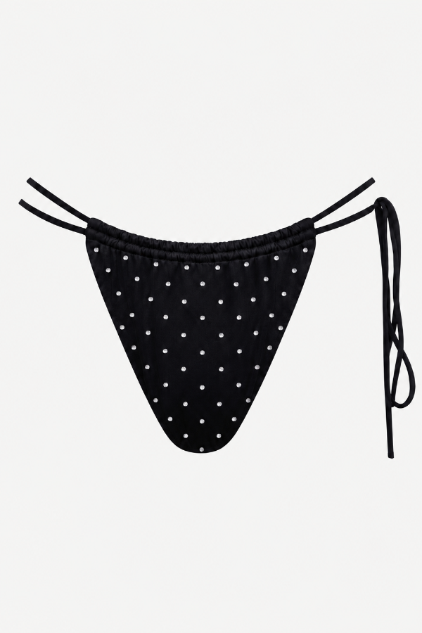 Black crystal bikini bottom with adjustable double side ties – Christin Isabellé